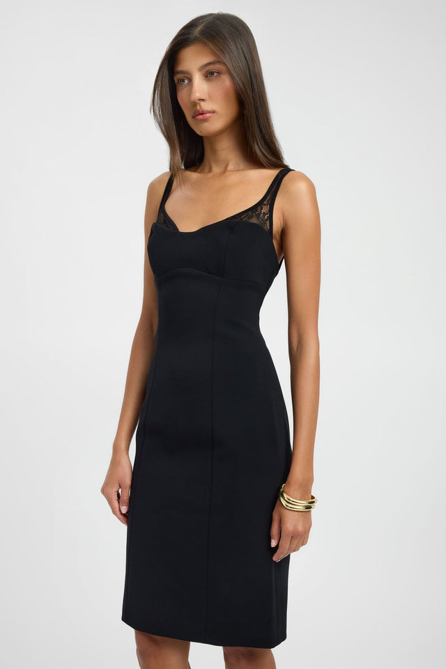 black dress above knee length Astra Lace classy black cocktail dress
