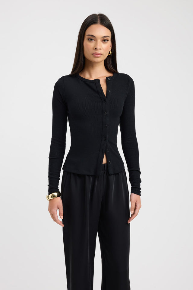 kookai black long sleeve dress Kookai Sydney Button Up Dress Black Size 12