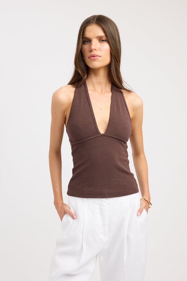 front Caity Tank Kookai Fitted Plunge womens-singlets 