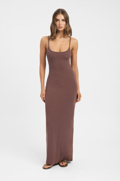 knee length dresses for ladies Brown Cotton Maxi Dress – Relaxed Fit Summer Dress – TULIO Fashion main image 0