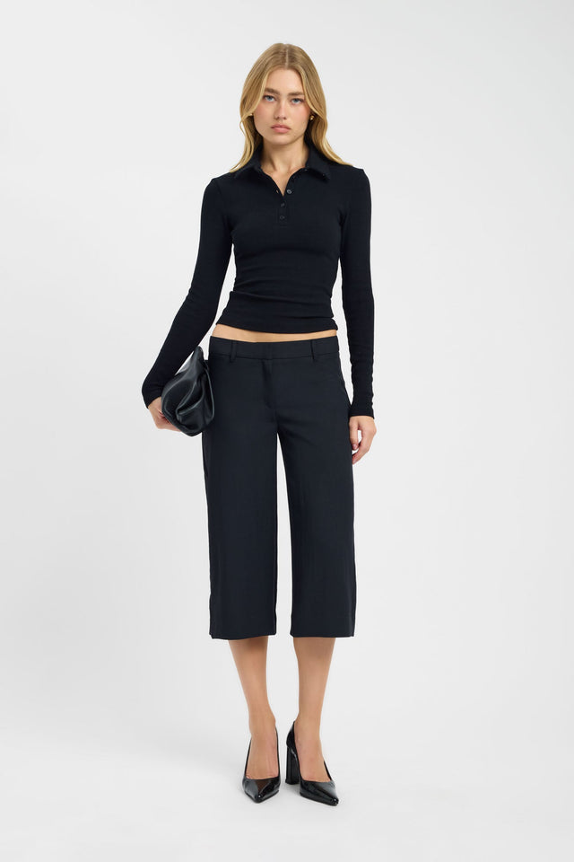 side Myles Polo Long Sleeve Top Kookai Fitted Highneck Long sleeve Womens-Blouse 