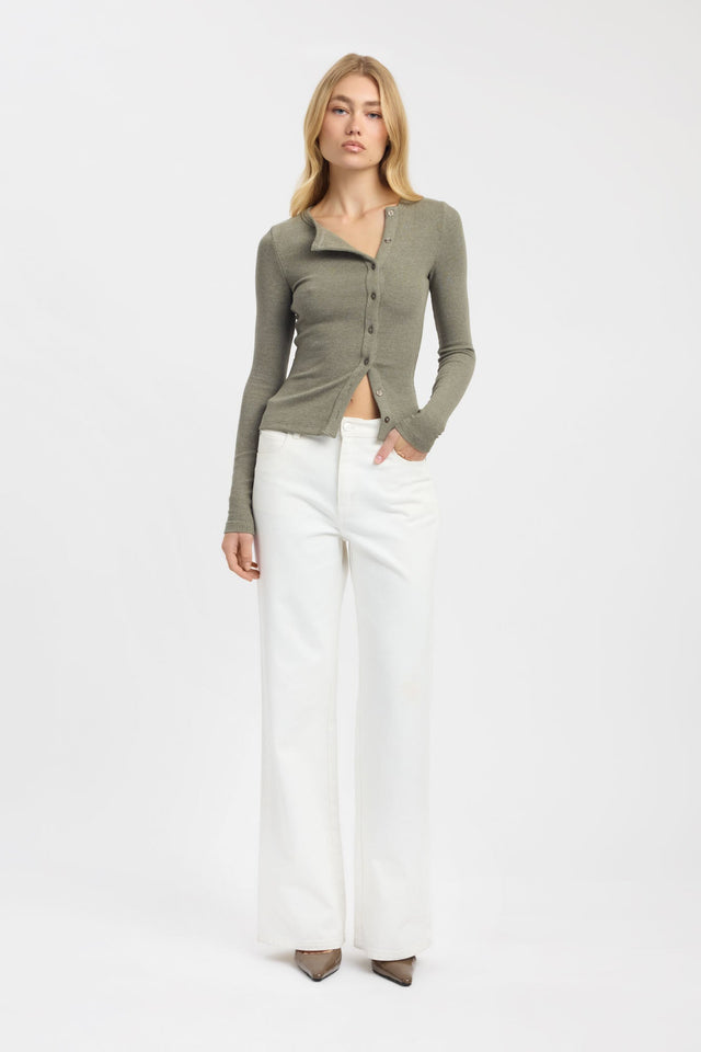side Bec Button Long Sleeve Top Kookai Fitted Roundneck Long sleeve Womens-Blouse 