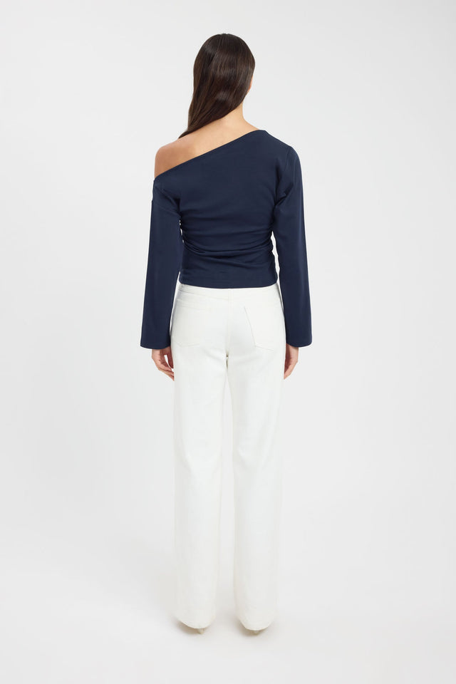 back Nova Off Shoulder Long Sleeve Top Kookai Fitted Asymmetry Long sleeve Womens-Blouse 