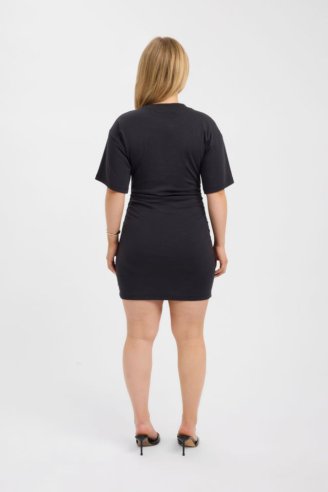 black crew neck mini dress Ribbed Knit Crew Neck Bodycon Mini Dress