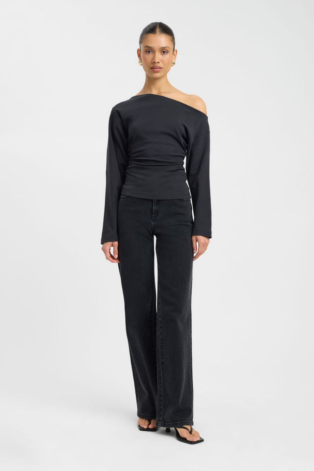 Nova Off Shoulder Long Sleeve Top Kookai Fitted Asymmetry Long sleeve Womens-Blouse 
