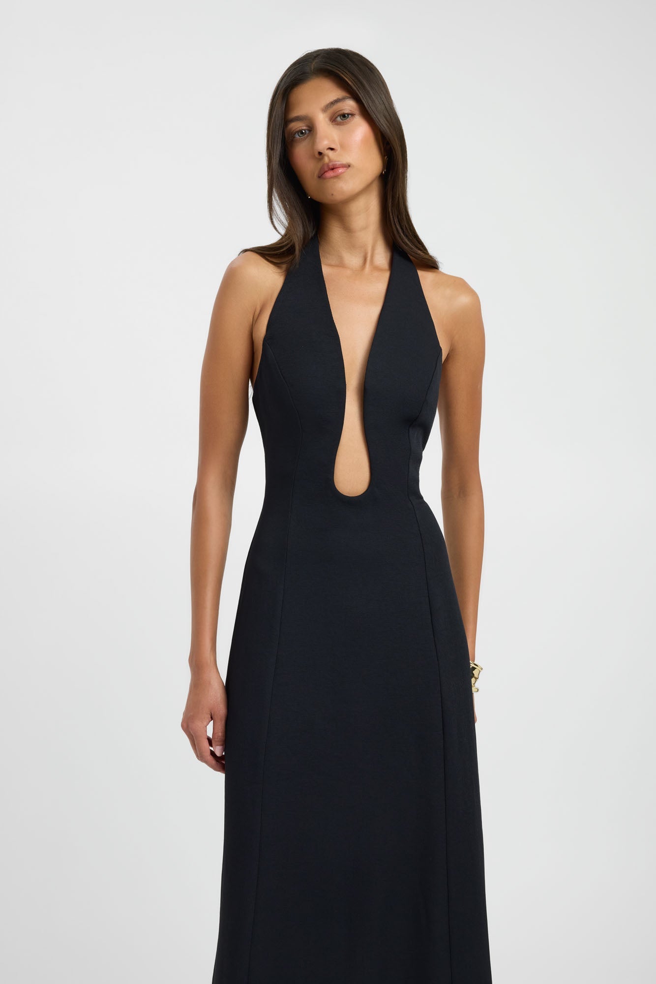 low cut long dress Oyster Maxi 14637931 Blmnix Long Dress Dress balanced by fabric flowing Color:Bottle Green