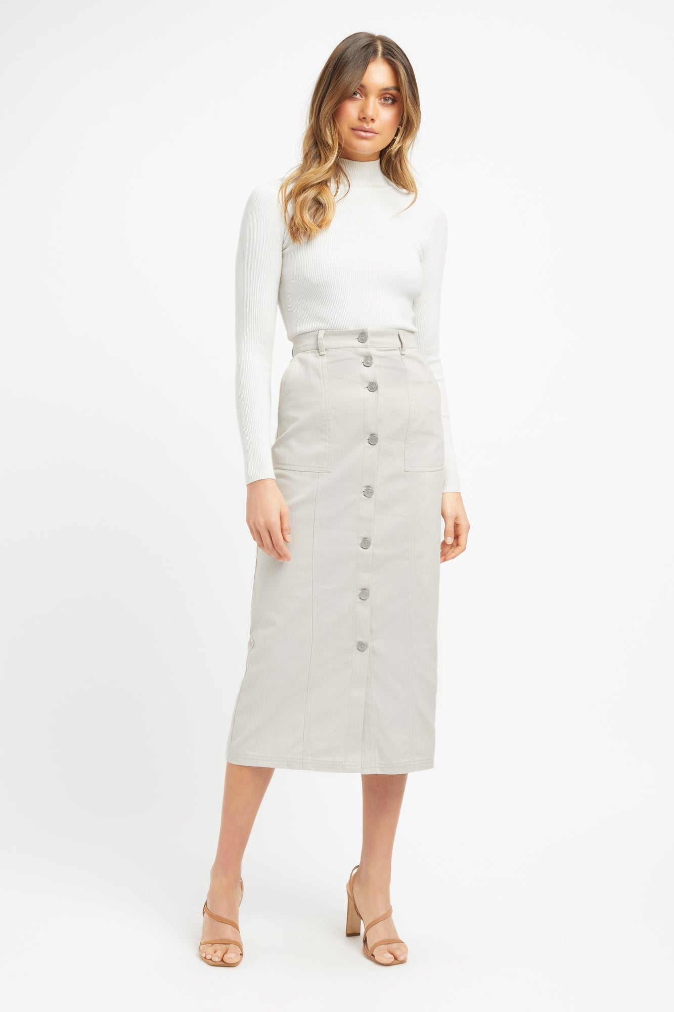 kookai Dublin Midi Skirt Stone Cheap Sale Clothing