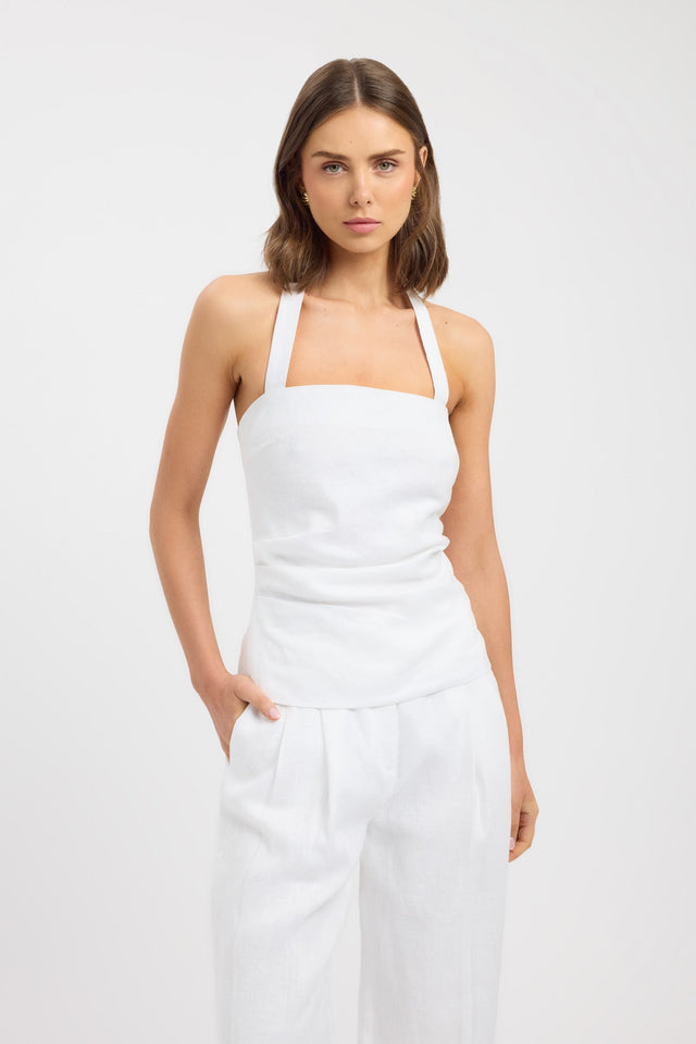 front Palm Halter Top Kookai Fitted Squareneck Sleeveless Womens-Blouse 