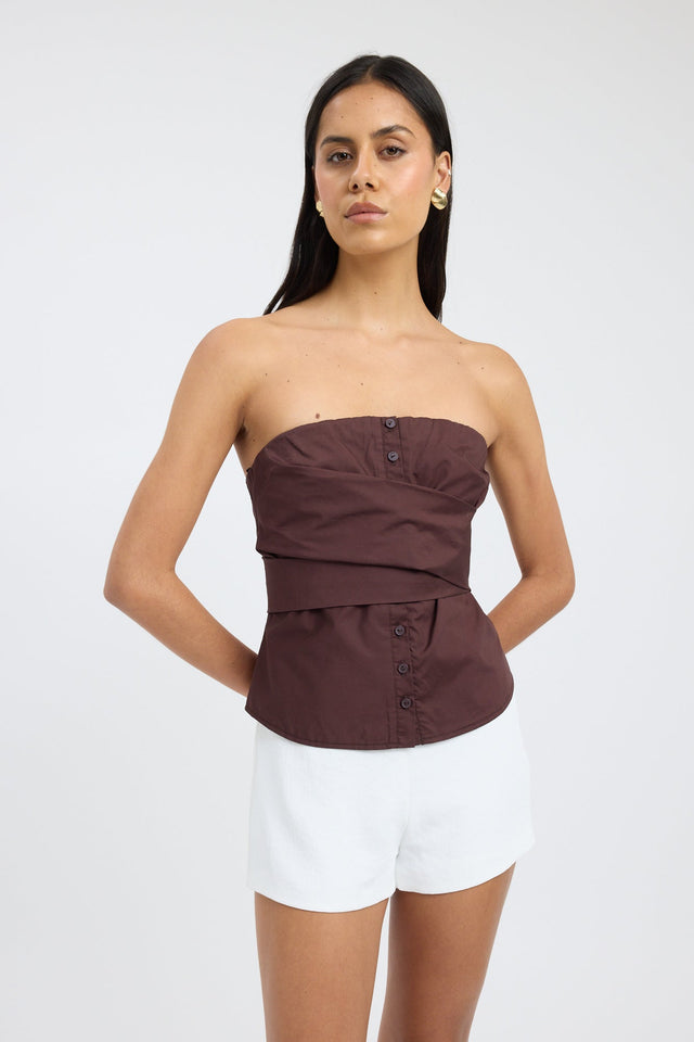 front Freddy Strapless Top Kookai Fitted Straight Sleeveless Womens-Blouse 