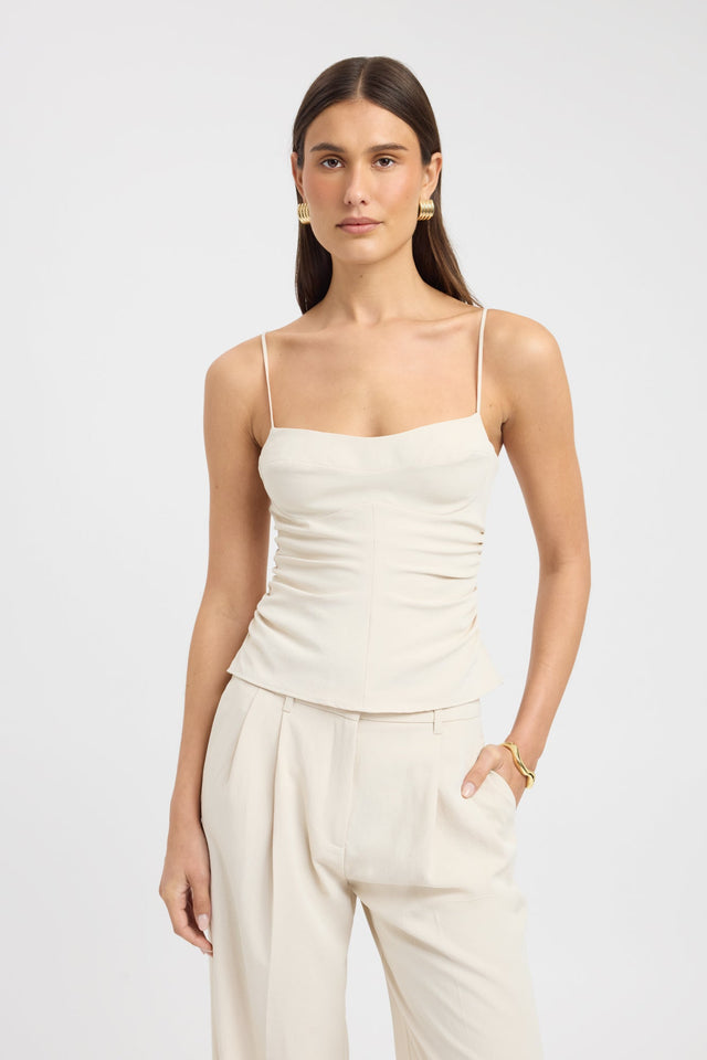 front Opal Cinch Top Kookai Fitted Sweetheart Sleeveless Womens-Blouse 