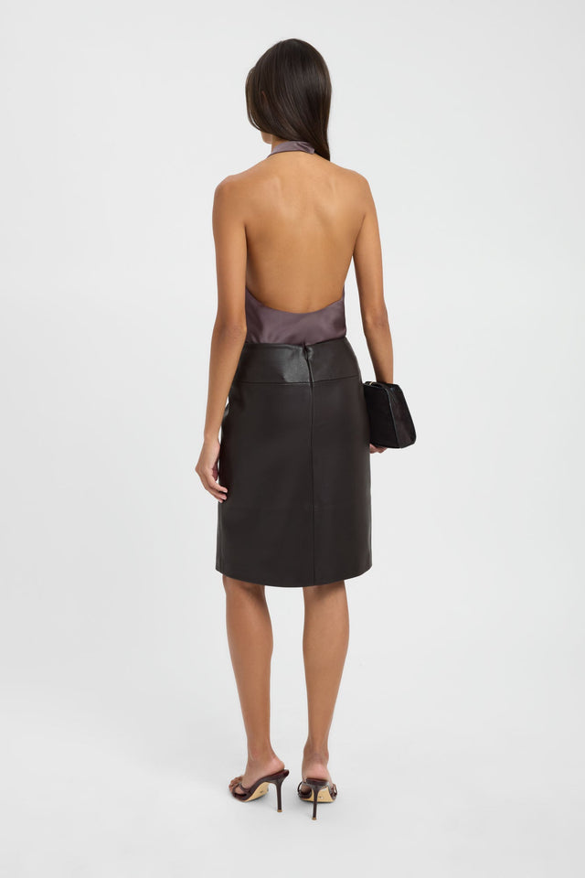Palermo Lace Vee Neck Top womens-blouse in rosy brown with relaxed fit and sleeveless design back
