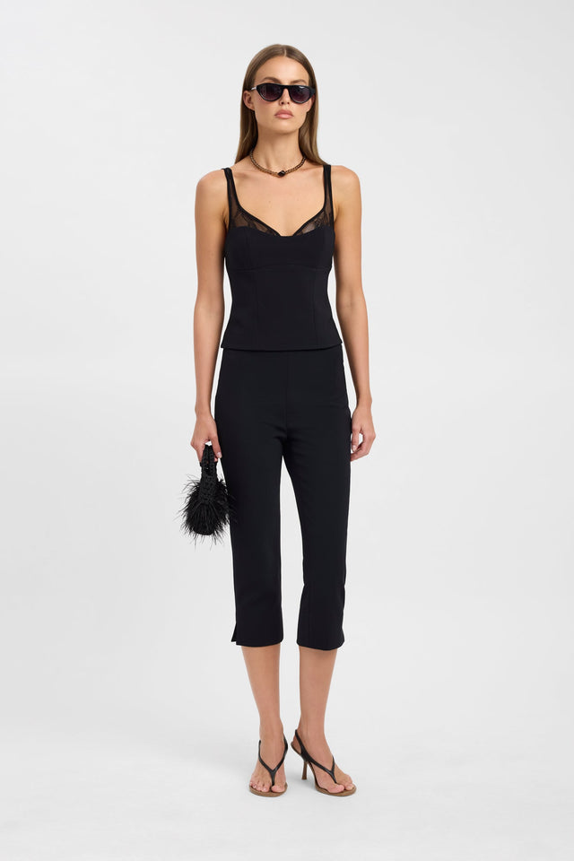 Featuring the Astra Lace Top womens-blouse in black with fitted sweetheart neckline and sleeveless style front