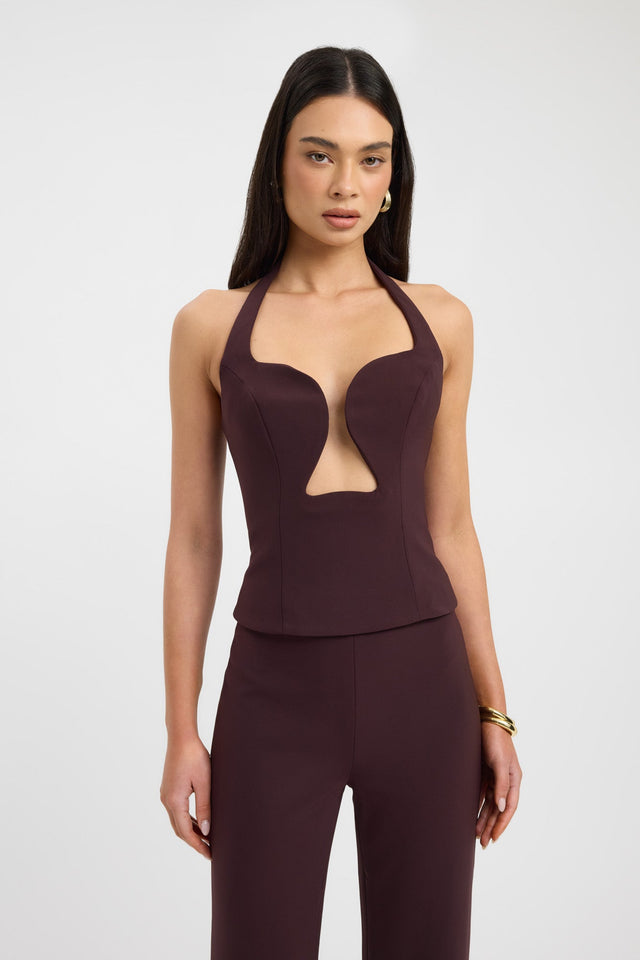front Alto Low Cut Top Kookai Fitted Plungeneck Sleeveless Womens-Blouse 