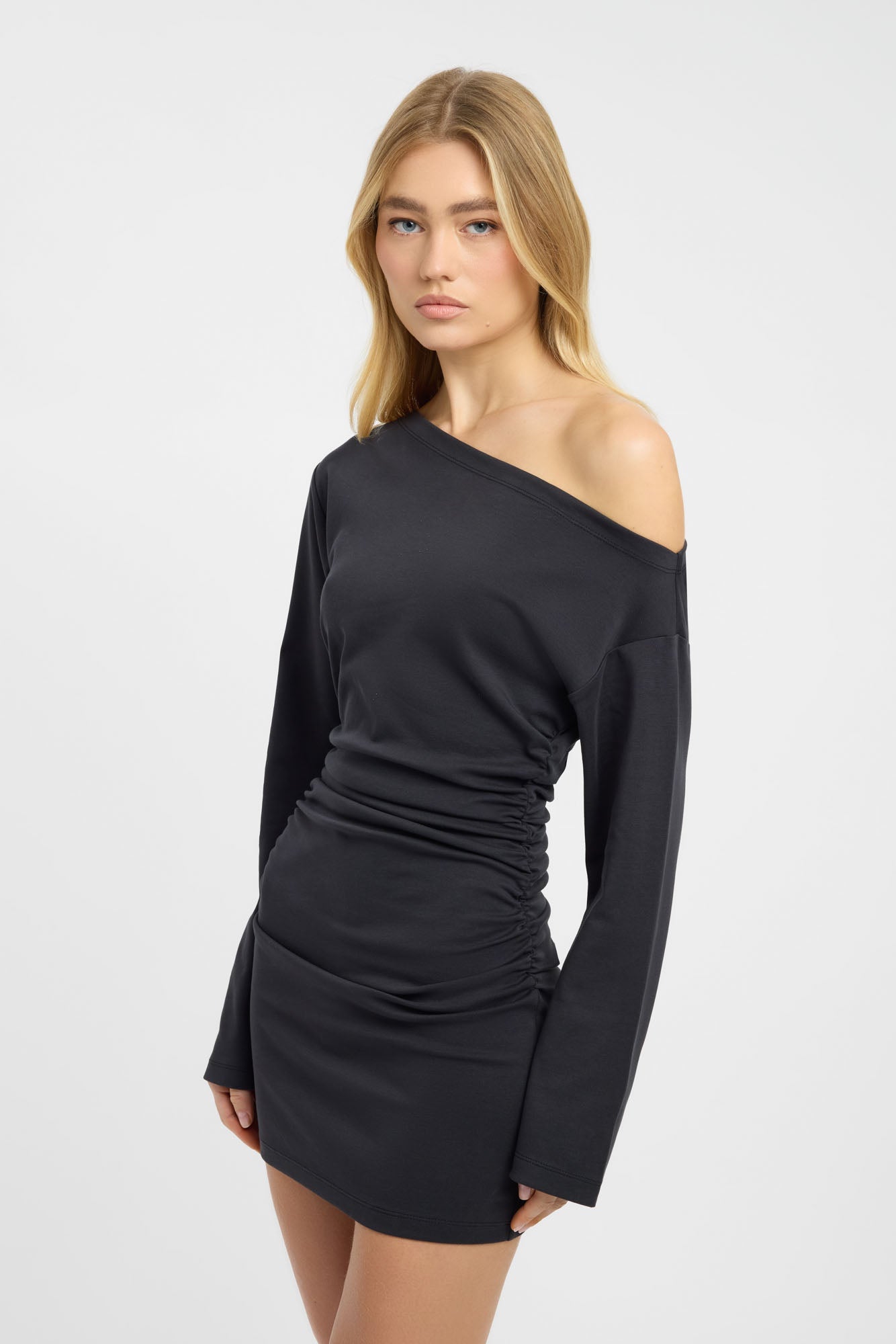 Nova Off Shoulder Long Sleeve Dress 6 / Black