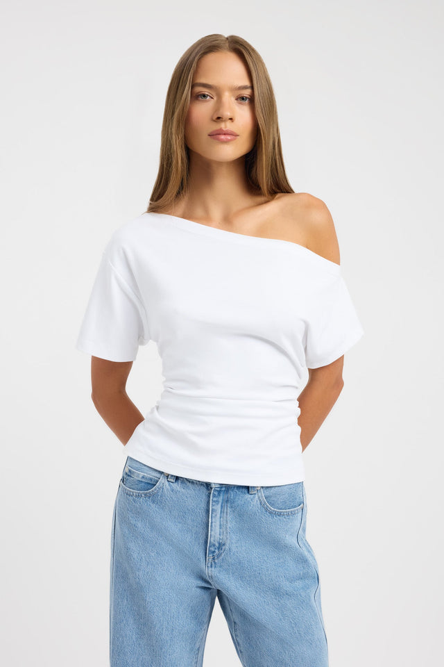 off the shoulder white dress shirt Kpop White Off-Shoulder Asymmetrical Dress Shirt | Lisa - BlackPink