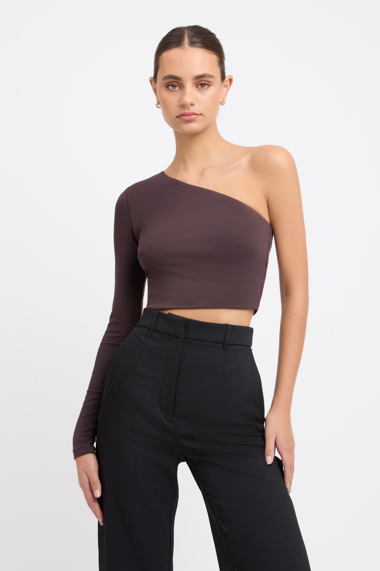 kookai Emilia One Shoulder Top Dark Mocha Sale Clothing