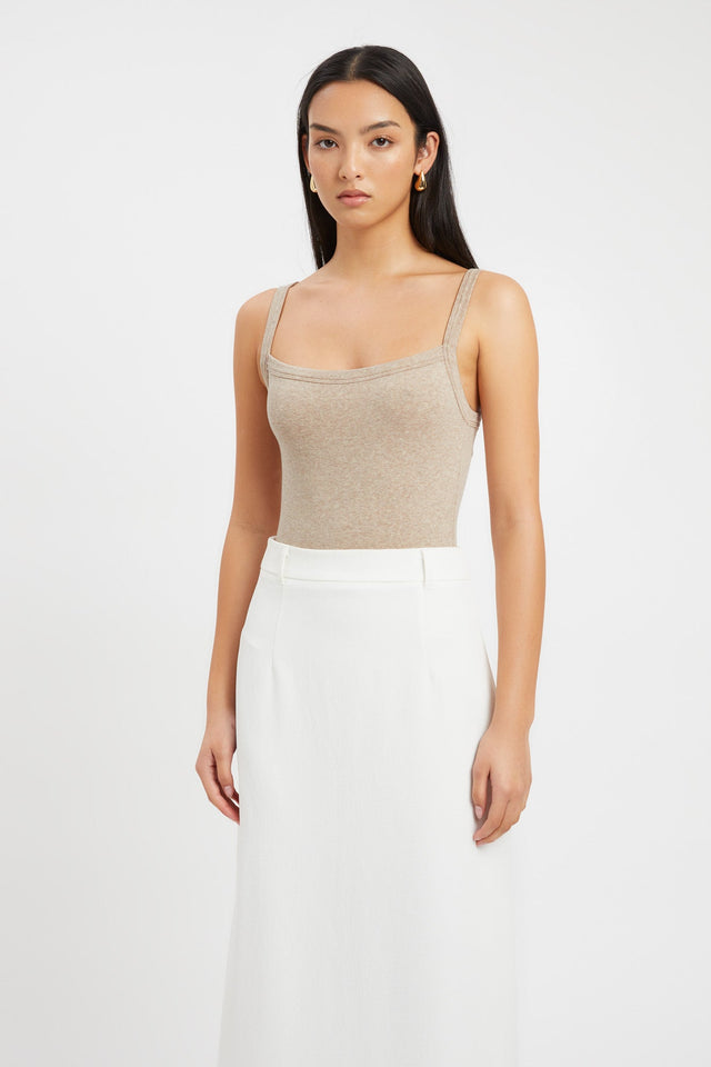 side Marzia Singlet Kookai Fitted Squareneck Sleeveless Womens-Blouse 