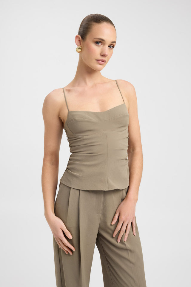 side Opal Cinch Top Kookai Fitted Thin strap Sweetheart black womens-singlets 