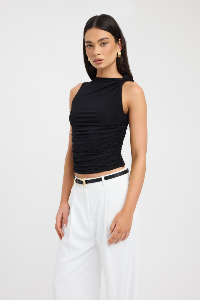 side Ziah Top Kookai Fitted Highneck Sleeveless Womens-Blouse 