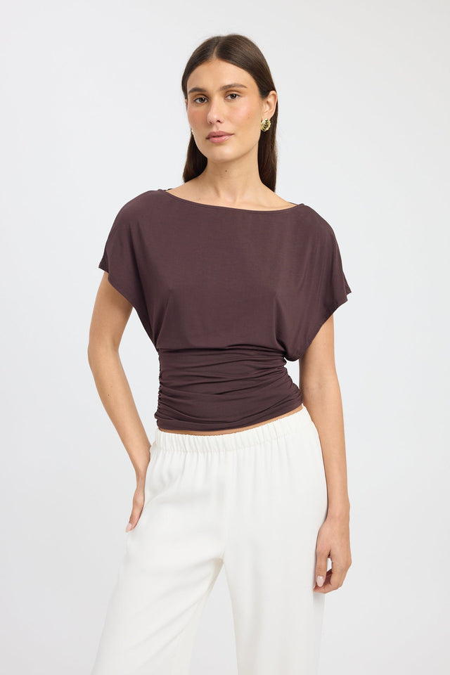 front Amaya Top Kookai Fitted Boatneck Short sleeves Womens-Blouse 