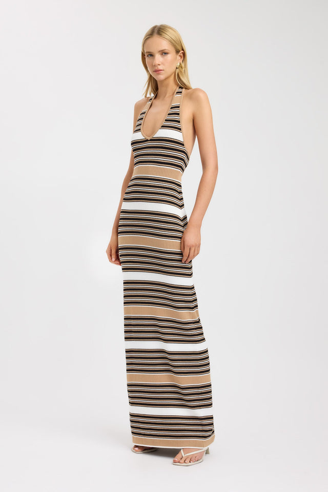 Chelsea Stripe Low Back Dress 8 / Tan Multi Chelsea Stripe Low Back Dress 8 / Tan Multi