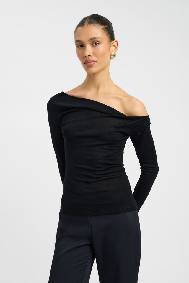 front Whistler Wool Top Kookai Fitted Highneck Long sleeve Womens-Blouse 