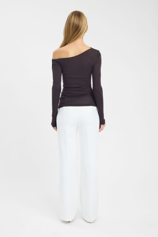 back Whistler Wool Top Kookai Fitted Asymmetry Long sleeve Womens-Blouse 