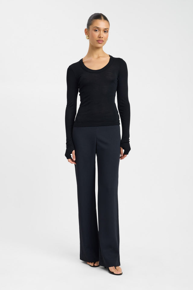 side Silas Wool Top Kookai Fitted Scoopneck Long sleeve Womens-Blouse 