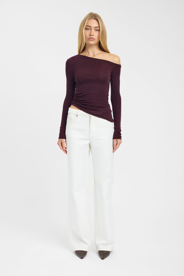 front Oakley Wool Top Kookai Fitted Asymmetry Long sleeve Womens-Blouse 