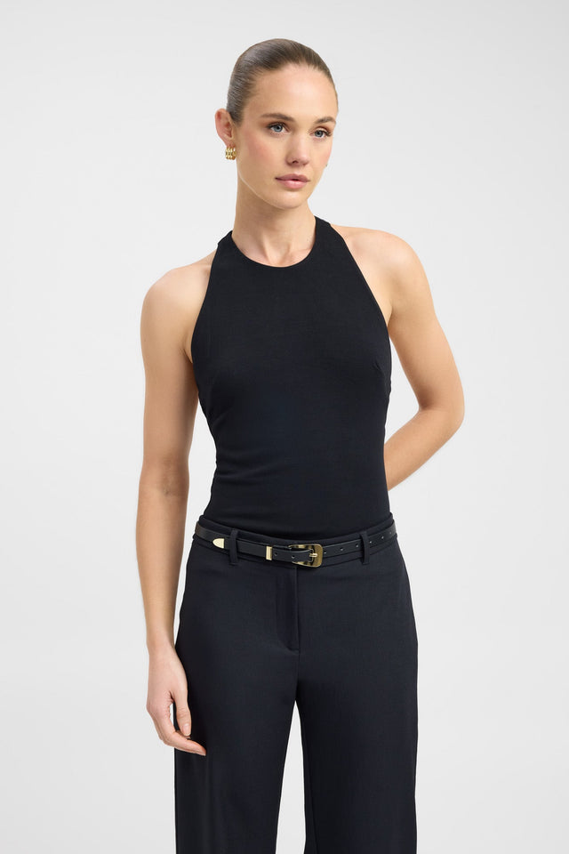 front Imogen Racer Tank Kookai Fitted Round black womens-singlets 