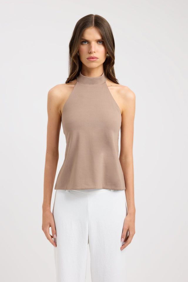 front Kaye Top Kookai Fitted Highneck Sleeveless Womens-Blouse 