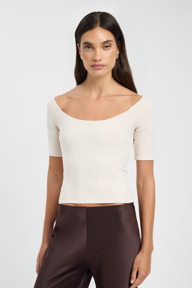 front Kaia Top Kookai Fitted Scoopneck Short sleeves Womens-Blouse 
