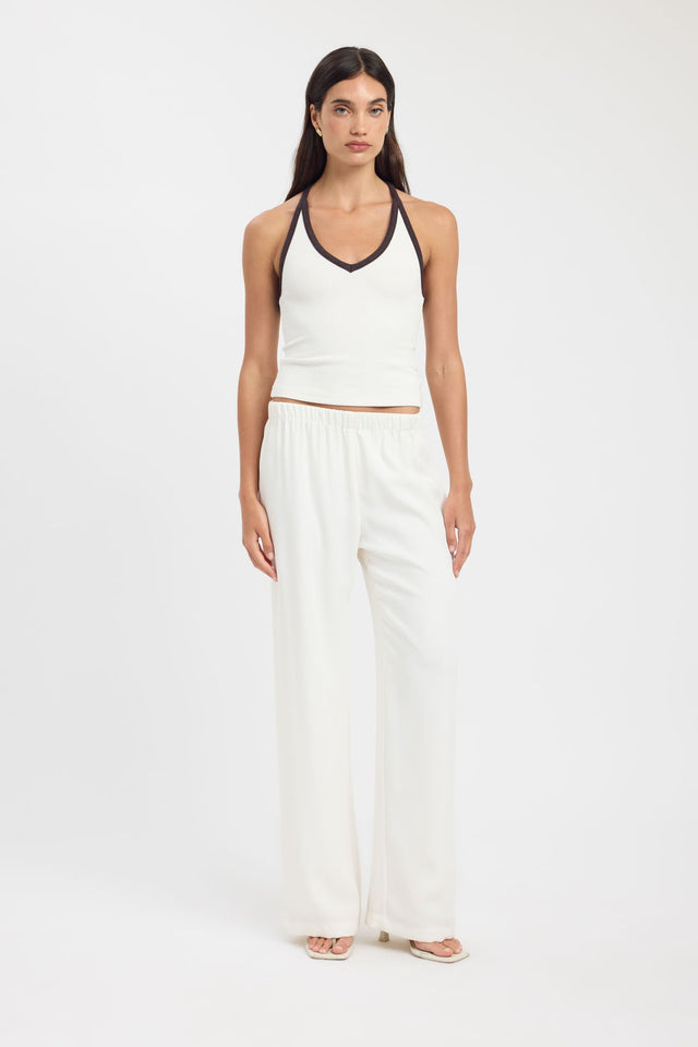 front Sky Contrast Tank Kookai Fitted V-neck Sleeveless Womens-Blouse 