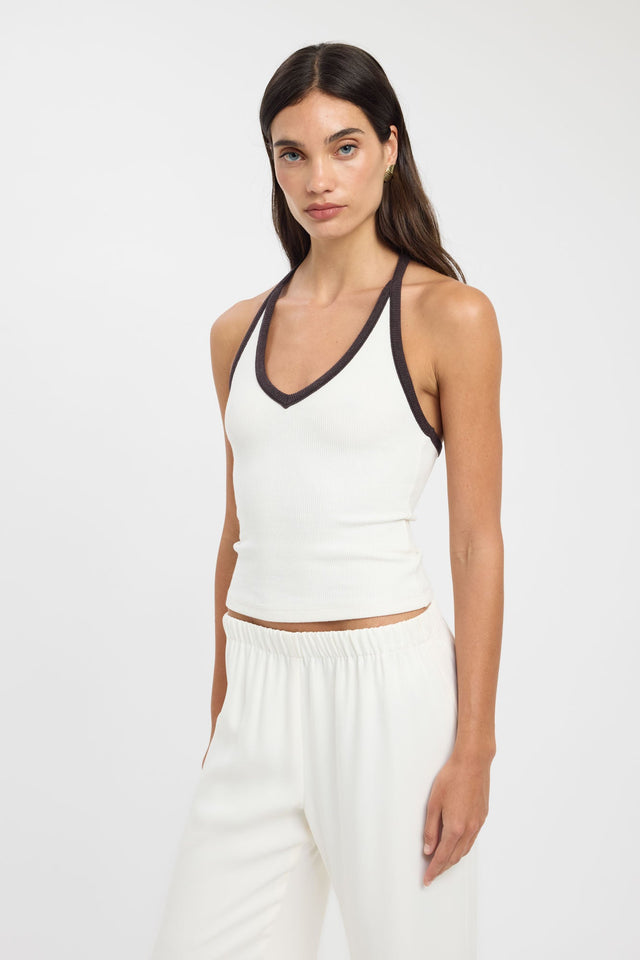 side Sky Contrast Tank Kookai Fitted V-neck Sleeveless Womens-Blouse 