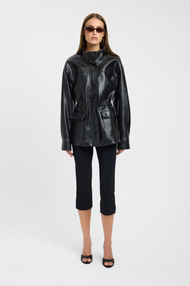 Showcasing the Heavy Phoenix Cinched Jacket in womens coats and jackets with full sleeves, regular length, in black on-body