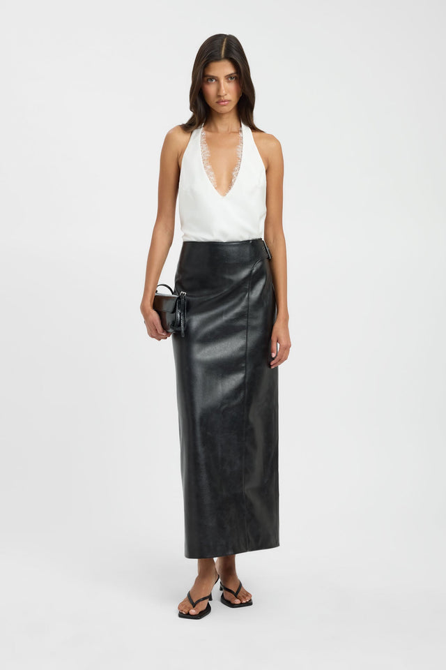 Crafted for versatility, the Palermo Lace Vee Neck Top is an ivory relaxed fit womens blouse with v-neck and sleeveless styling, on-body
